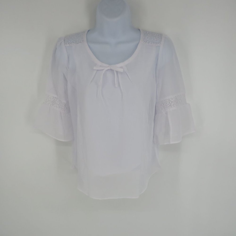 Amy Byer Girls' Bell Sleeve Top with Lace Inset Large 14 NWT